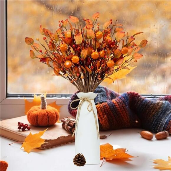 12pcs artificial fall picks berry stems pumpkin autumn centerpiece thanksgiving - Picture 3 of 8